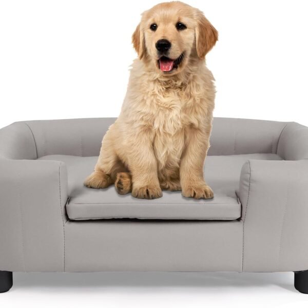 25-Inch Modern Pet Sofa with PU Scratch-Resistant Fabric and Adjustable Legs, Elevated Dog Couch for Small and Medium Dogs, Comfortable Dog Sofa Bed