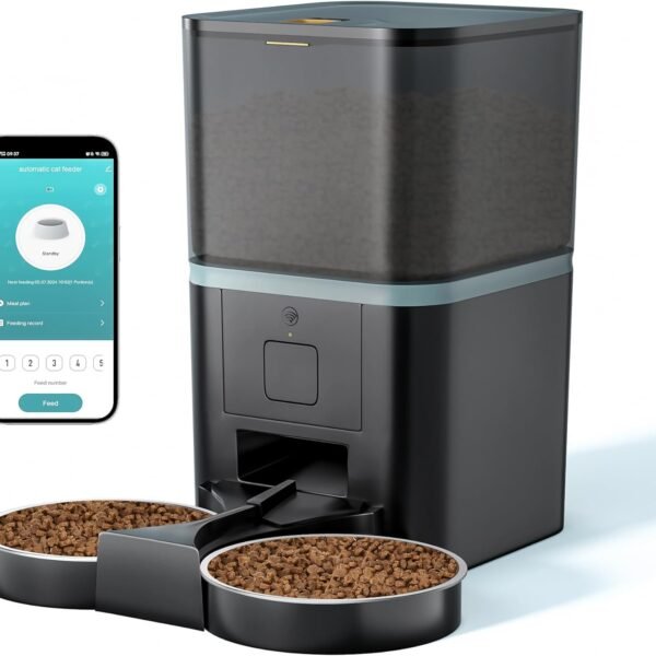 Automatic Cat Feeders 2 Cat, 6 L Pet Feeder Automatic 2.4G WiFi App Control, Dual Power Supply 10s Voice Recording Pet Auto Feeder with Stainless Steel Bowl Timed 10 Meals Per Day Dry Food