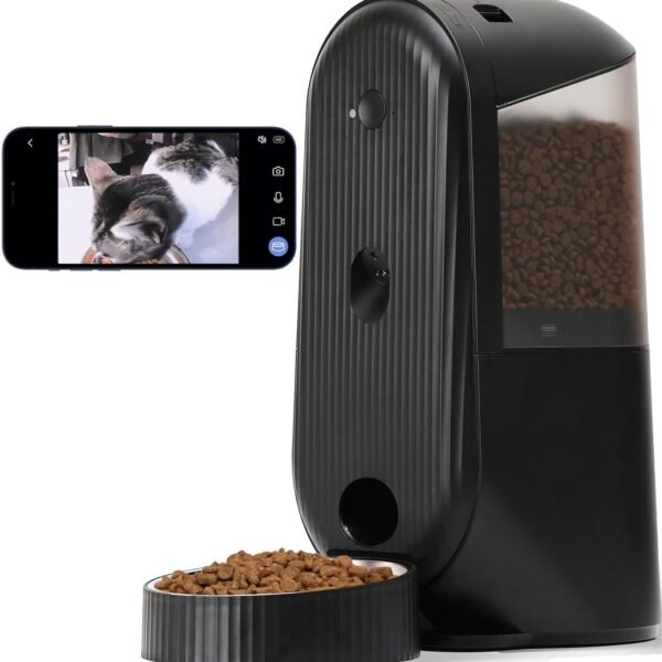Automatic Cat Feeder, 2 in 1 Automatic Pet Feeders with Camera and Audio, Support DIY Meals and Timed Control WiFi Cat Food Dispenser, Suit for Cat and Dog