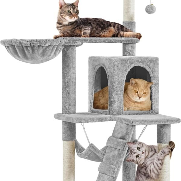 Cat Tree Tower Kitten Condo Scratching Post with Hammock Basket 54in